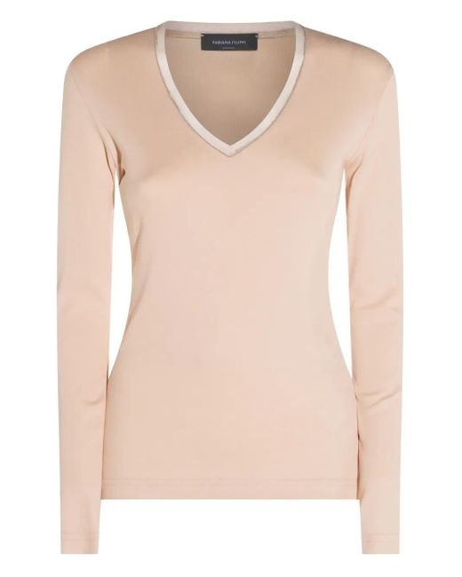 Top A Maniche Lunghe Con Scollo A V di Fabiana Filippi in Natural