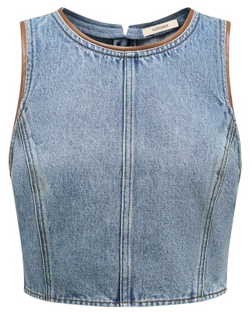 Top Corto Denim Con Bordo A Contrasto di 12 STOREEZ in Blue