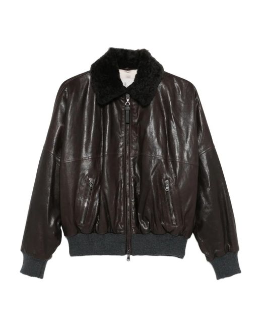 Brunello Cucinelli シアリングカラー レザージャケット Black