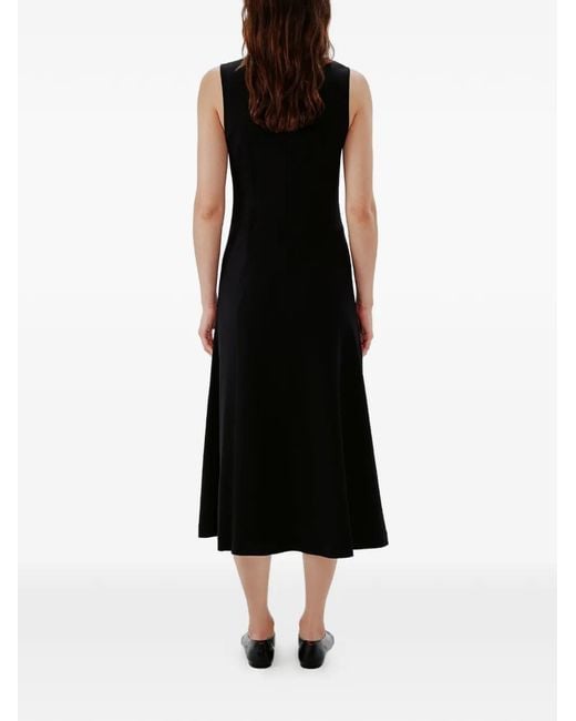 Another Tomorrow Black Sleeveless Front-Slit Dress