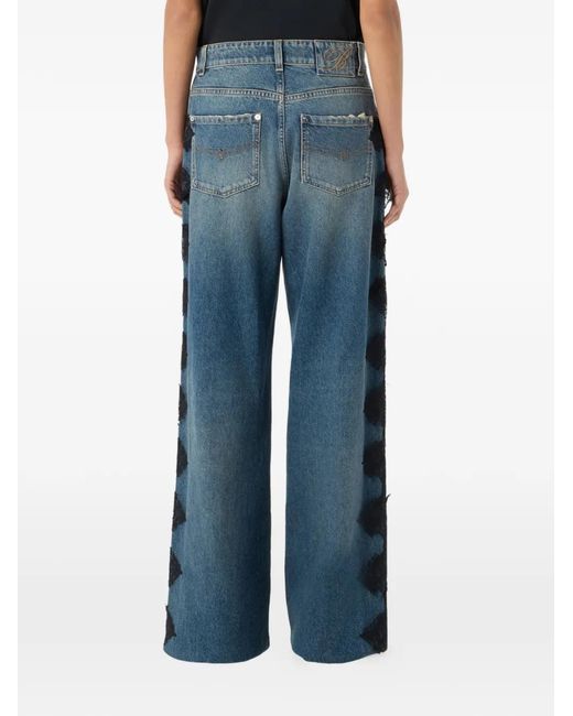 Blumarine Blue Jean À Empiècements En Dentelle Et Papillon