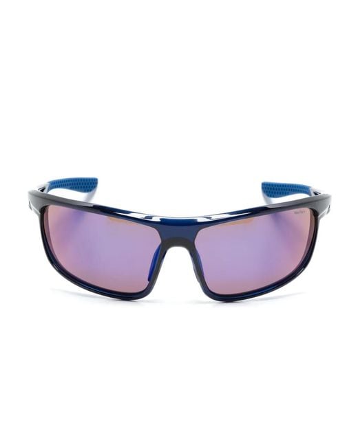 Nike Blue Windtrack Run E Rectangle-Frame Sunglasses