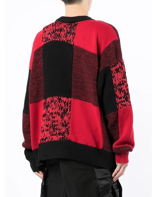 Sacai Red Checked Round-Neck Jumper for men