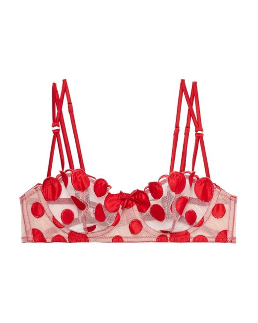 Fleur du Mal Red Polka-Dot Balconette Bra