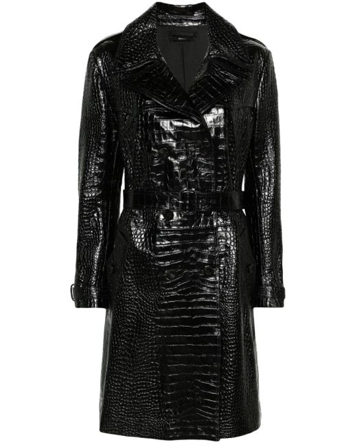 Tom Ford Black Crocodile Effect Leather Trench Coat