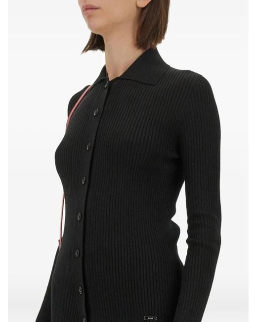 Kiton Black Buttoned Ribbed Top