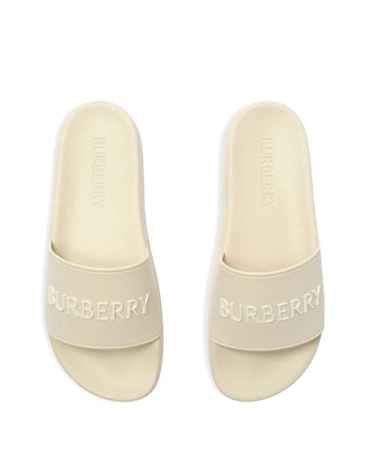 Burberry White Logo Slides