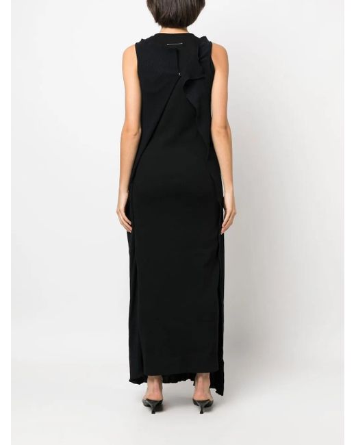 MM6 by Maison Margiela Black Asymmetric Draped Knitted Dress