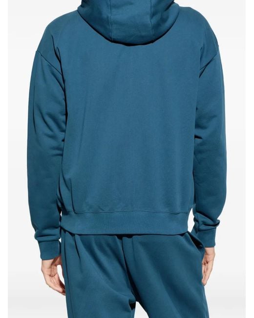 Versace Blue Embroidered Cotton-Jersey Zip Hoodie for men