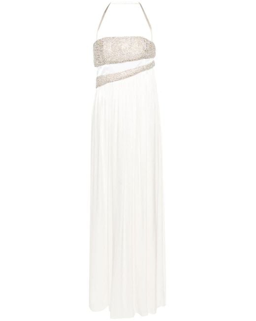 Genny White Crystal-embellished Strapless Dress