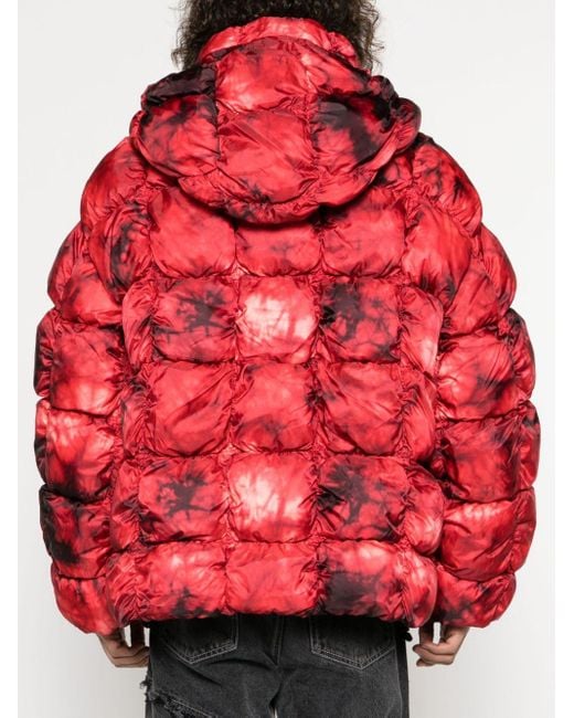 DIESEL Red W-ralle Tie-dye Hooded Puffer Jacket for men