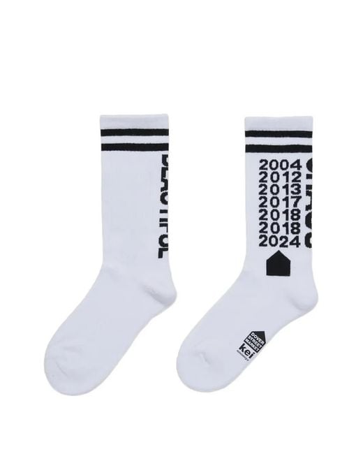 Dover Street Market White Logo-Print Striped Socks