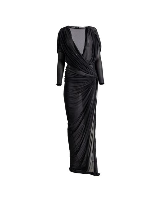 Atlein Black V-Neck Draped Dress