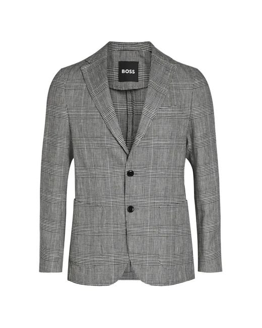 Boss Gray Plaid Single-Breasted Blazer for men