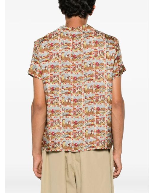 Bode Natural Cowboy Comic Silk Shirt for men