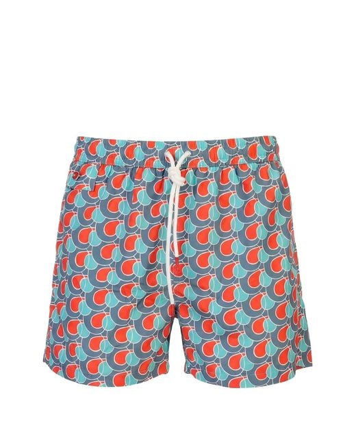 Kiton Blue Geometric-Print Drawstring Swim Shorts for men