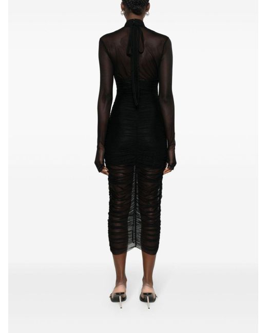 Versace Gesmockte Mesh Midi-jurk in het Black
