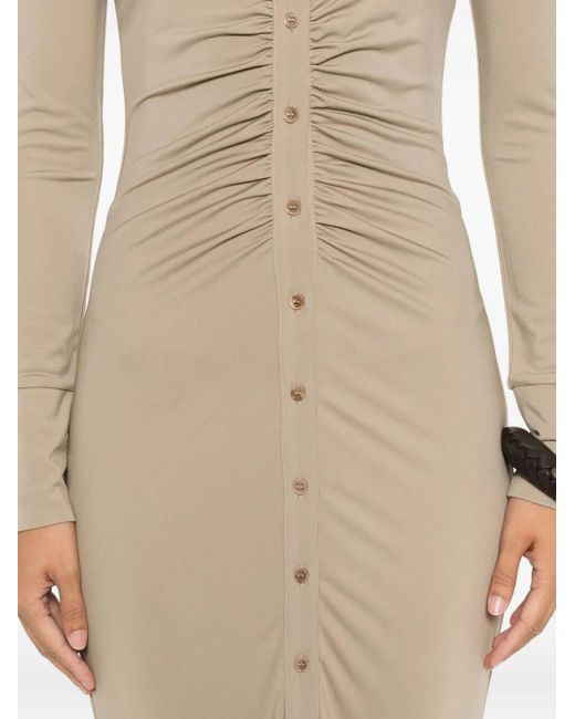 Patrizia Pepe Natural Button-Front Draped Midi Dress
