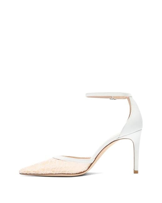 Stuart Weitzman White Stuart Power Strap 85 Lace-Mesh Pumps
