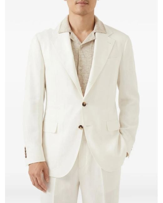 Brunello Cucinelli White Notched-Lapel Silk Blazer for men