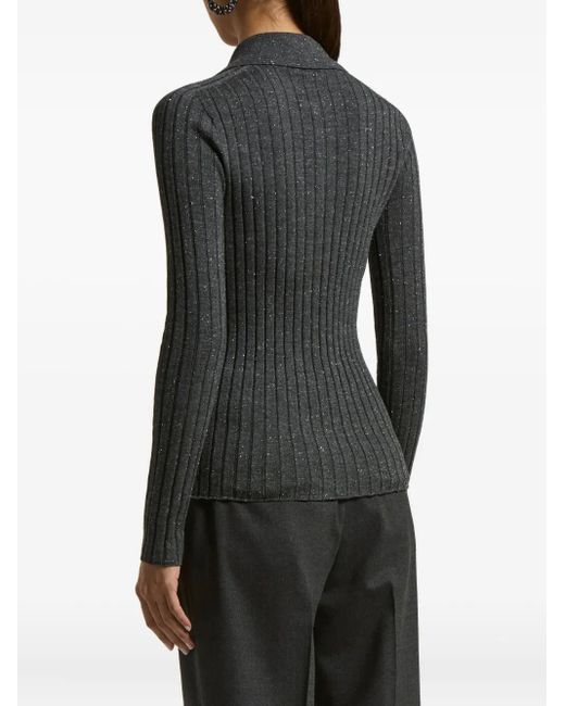 Peserico Black Ribbed Polo-Neck Pullover