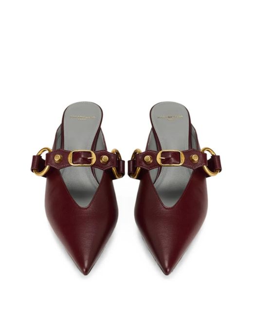Balenciaga Brown City Buckle-Strap Embellished Leather Heeled Mules