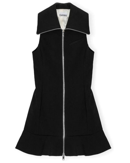 Ganni Mini-Jurk Van Crêpe Met Rits in het Black