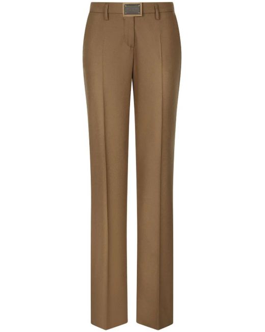Dolce & Gabbana Natural Virgin Wool Logo-Plaque Trousers