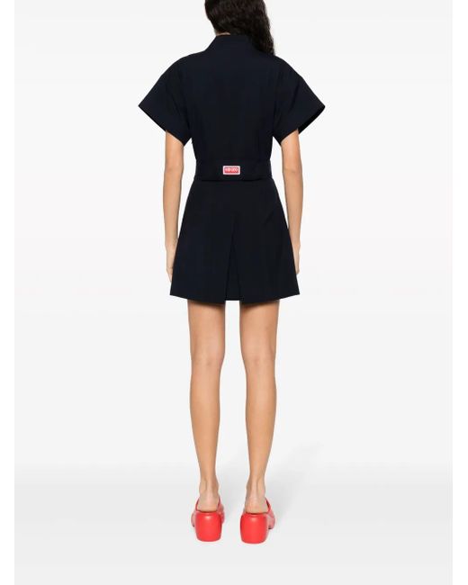 KENZO Blue Pleated Wrap Minidress