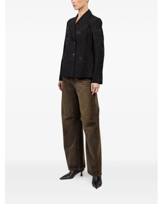 Ibrigu Black Double-Breasted Button Blazer