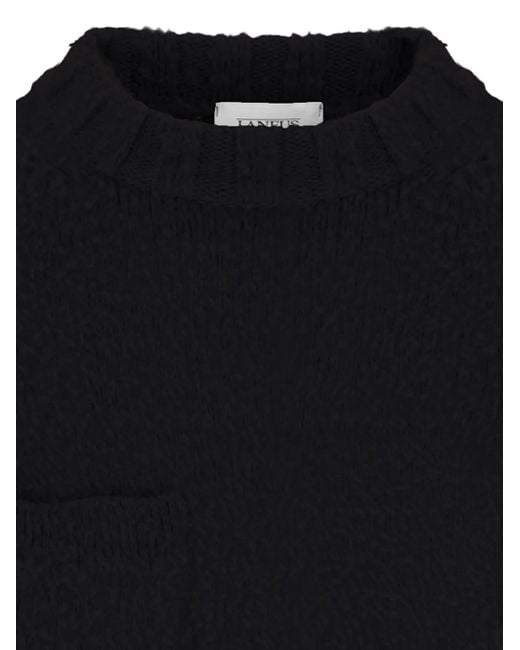 Laneus Black Crew-Neck Wool Sweater for men