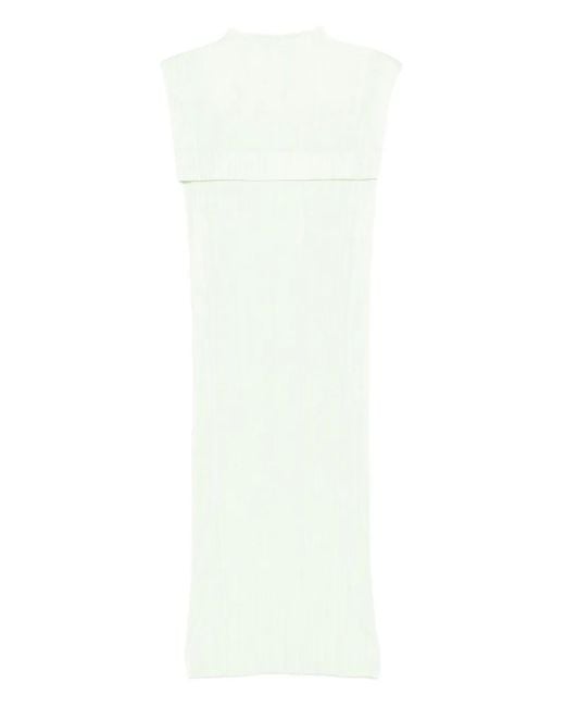 Pleats Please Issey Miyake White Mock-Neck Midi Dress