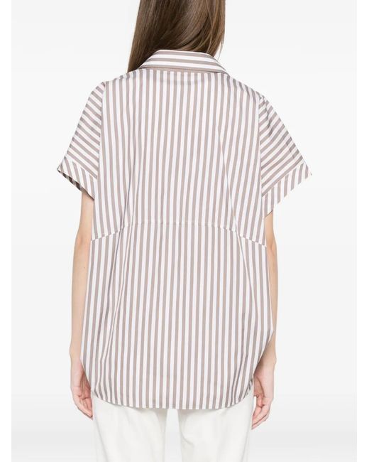 Brunello Cucinelli White Striped Buttoned Blouse