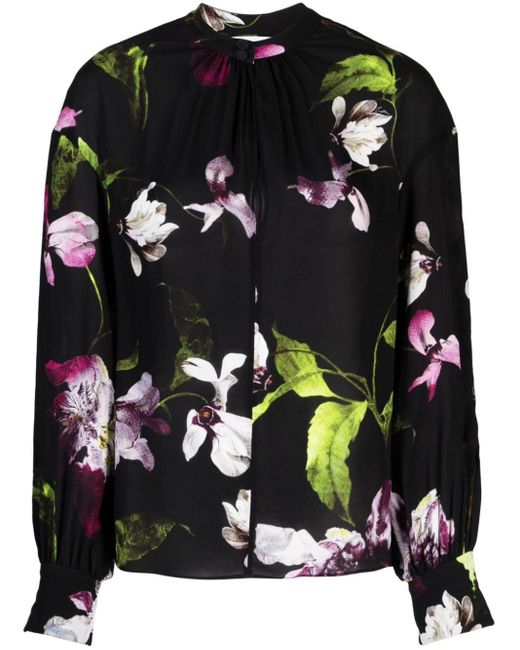 Blusa fruncida con estampado floral Erdem de color Black