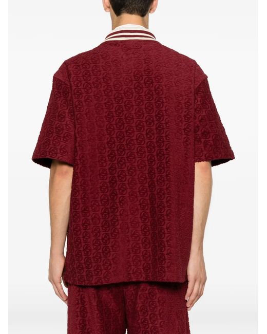 Drole de Monsieur Red Monogram-Jacquard Striped-Collar Shirt for men