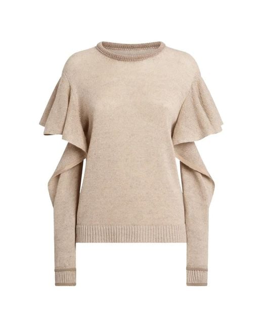Moschino Natural Ruffled-Sleeves Knitted Jumper