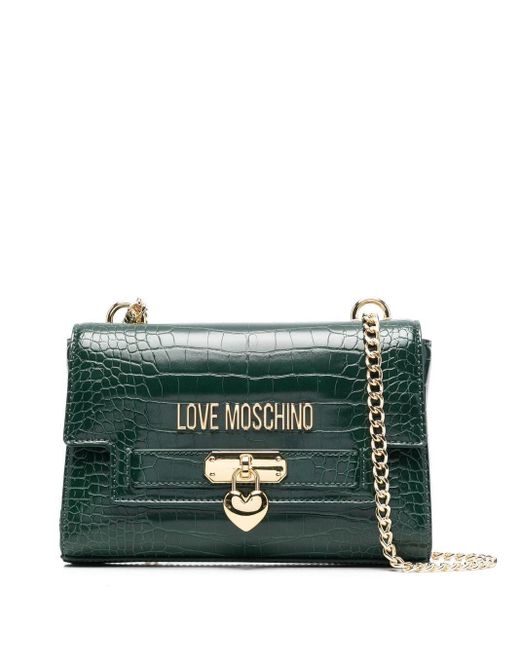 Love Moschino Green Logo-plaque Crocodile-effect Tote Bag