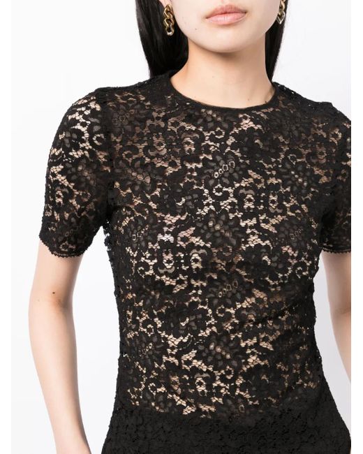 Del Core Black Floral-Lace Short-Sleeved T-Shirt