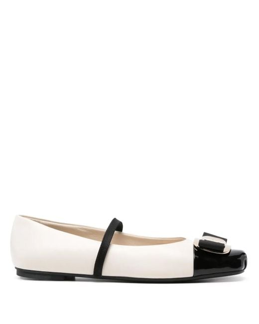 Ferragamo White Ballet Flats Zina Toe