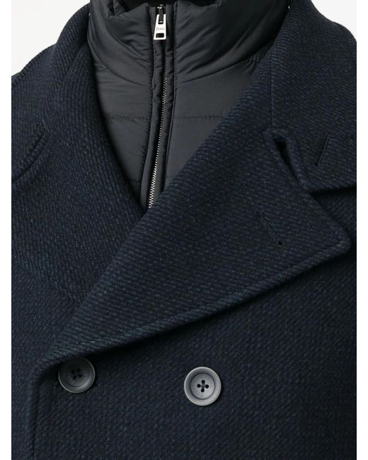 Herno Blue Double-Breasted Wool Coat for men