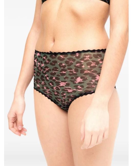 Laura Urbinati Gray Leopard-Print Lace-Trim Briefs