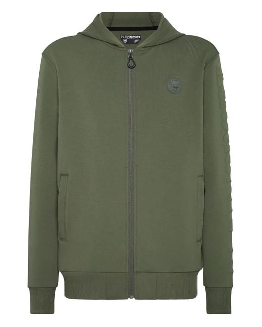 Philipp Plein Green Embossed Logo-Detail Zip-Up Hoodie for men