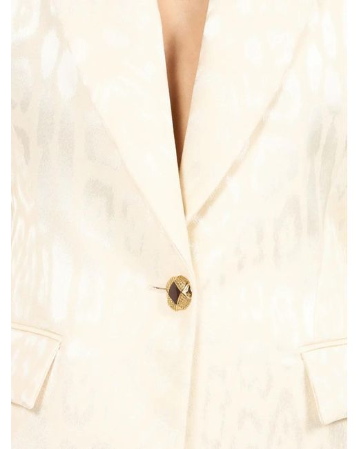 Roberto Cavalli Natural Leopard-Jacquard Single-Breasted Blazer