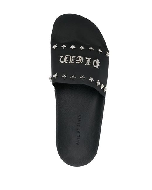 Philipp Plein Black Gothic Plein Studded Slides