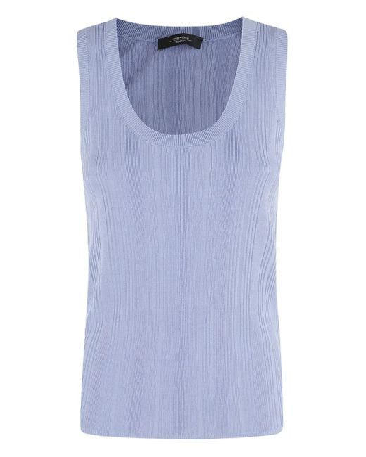 Weekend by Maxmara Blue Ceylon Ribbed Scoop-Neck Top