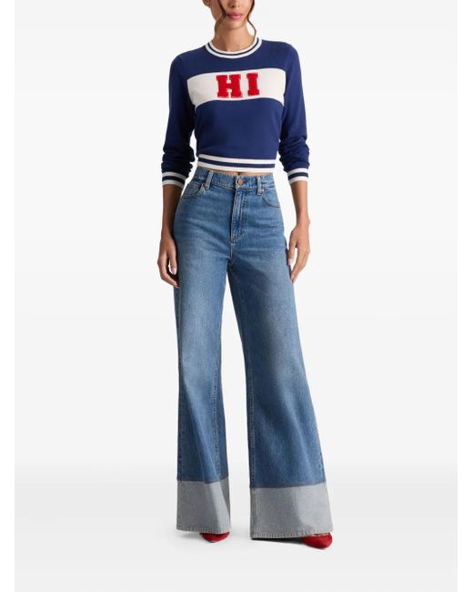 Alice + Olivia Blue Appliqué-Lettering Sweater