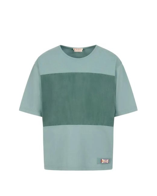 Marni Green Colour-Block Logo T-Shirt for men