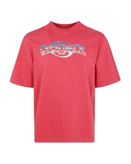 Casablanca Pink Chrome Text Printed Oversized T-Shirt for men