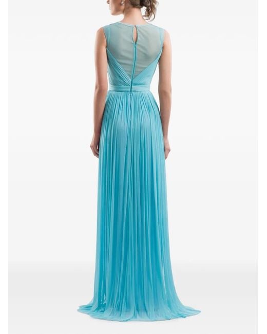 IMROSKA Blue Cupro Pleated Side-Slit Draped Maxi Dress