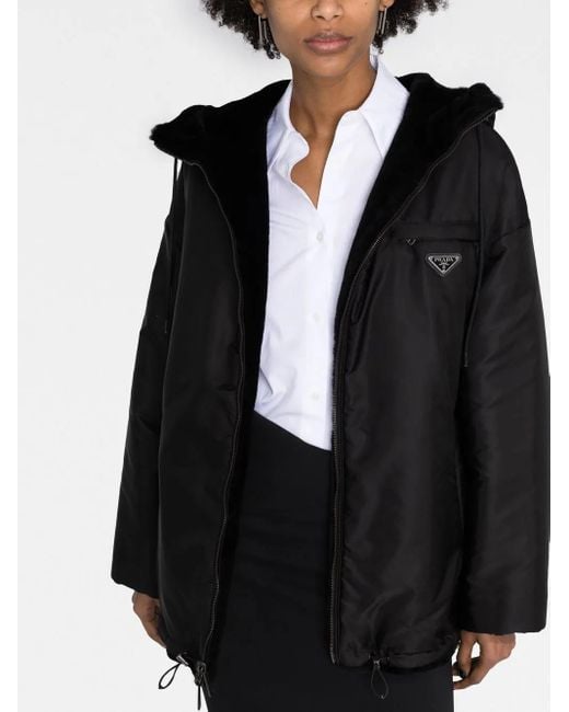 Prada Omkeerbare Lammy Coat in het Black